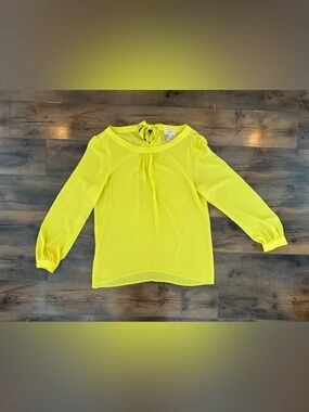LOFT Yellow Tie Back Blouse Medium Puff Sleeve Career Office Top